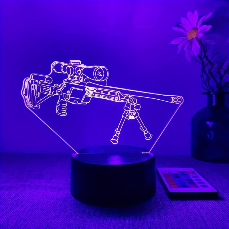 LumiGlow – 3D LED Nachtlamp Zwart Pistool 16 Kleuren
