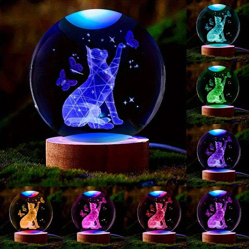 CrystalGlow – 3D Kristallen Bol Nachtlamp met Houten Basis