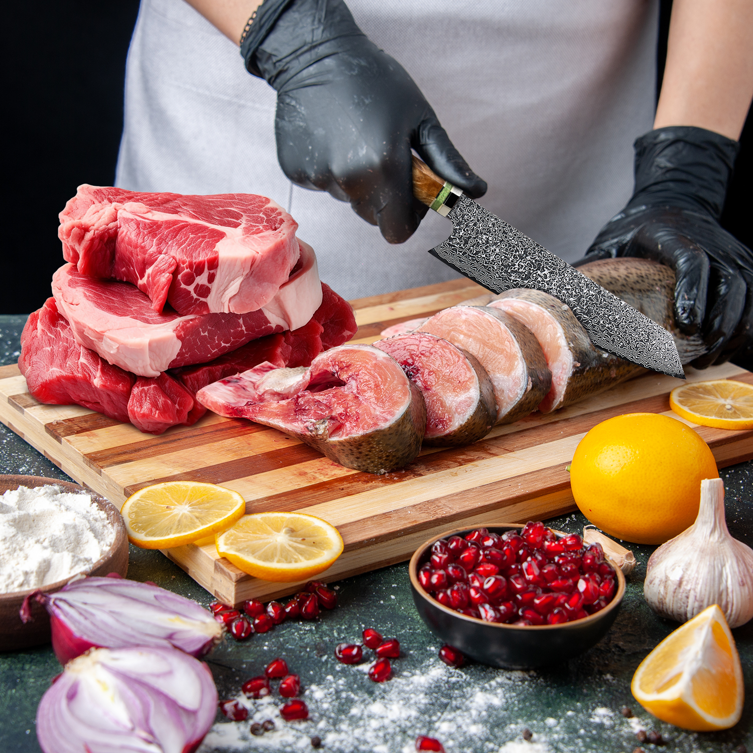 Culinaire Perfectie - SmaragdMes: Japans Koksmes met Damas Staal