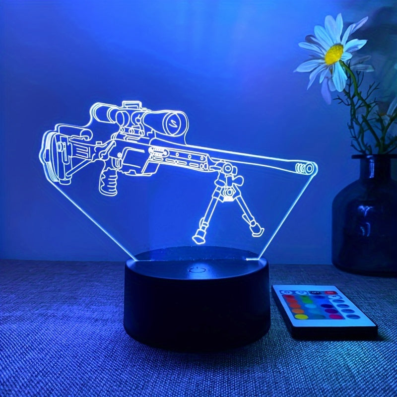 LumiGlow – 3D LED Nachtlamp Zwart Pistool 16 Kleuren
