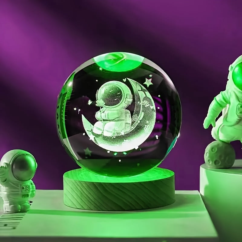 LumiSphere - Luxe 3D Kristallen Tafellamp met Houten Voet