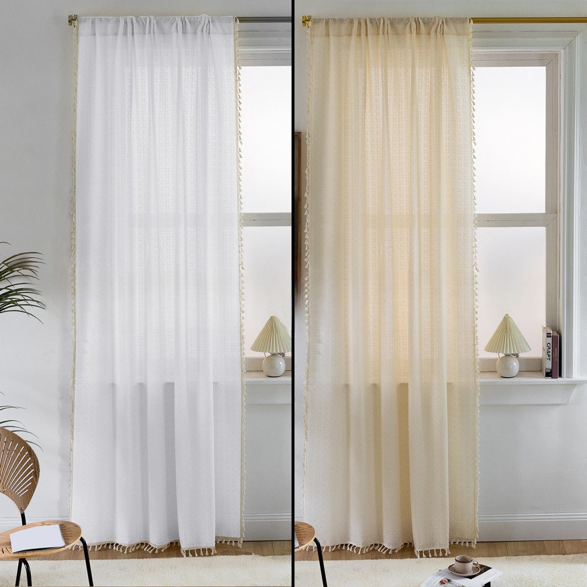 FringeElegance Curtains - Luxe Jacquard met Franje voor Tijdloze Stijl
