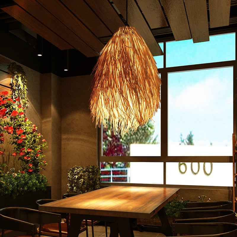 RattanGlow Pendant - Elegante Rieten Hanglamp met Aziatische Invloeden