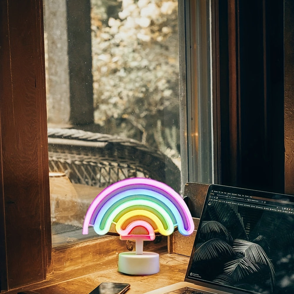 RainbowGlow – Moderne Neonregenboog met Designvoet