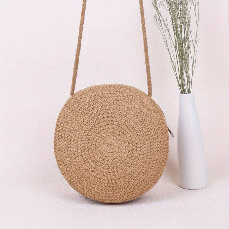 BellaRound Bag - Elegante Ronde Stro Schoudertas