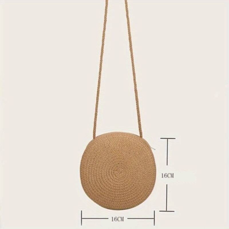 BellaRound Bag - Elegante Ronde Stro Schoudertas