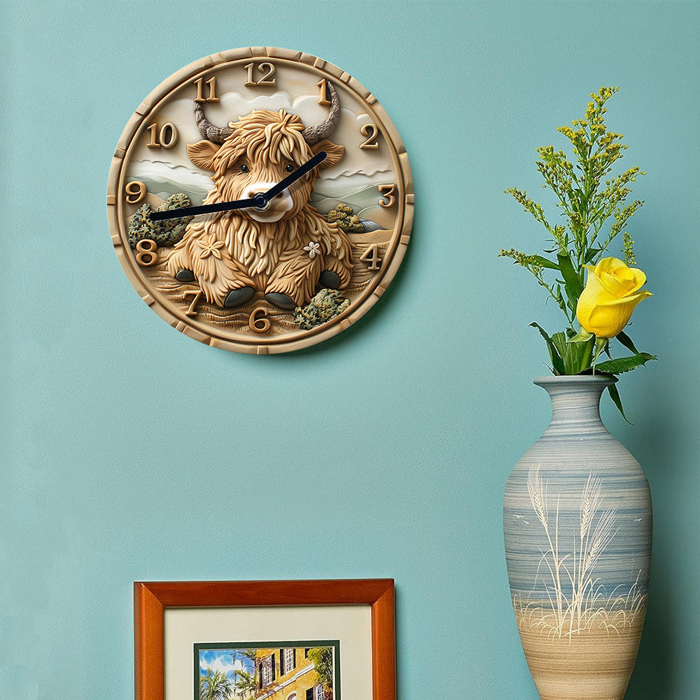 HighlandCharm Klok – Rustieke Wandklok met Koeienmotief