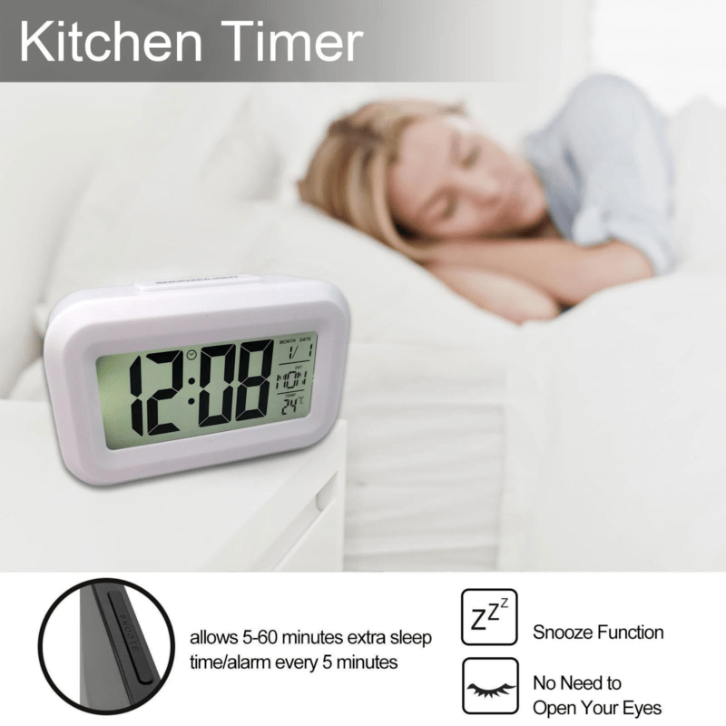 SmartAlarm Clock – Compact LCD Wekker met Geluid en Temperatuur