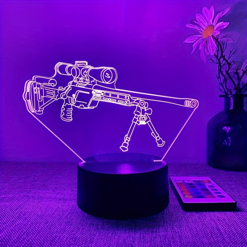 LumiGlow – 3D LED Nachtlamp Zwart Pistool 16 Kleuren