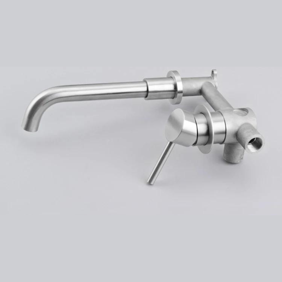 Moderne Muurbevestigde Wastafelkraan met Geborsteld Nikkelafwerking