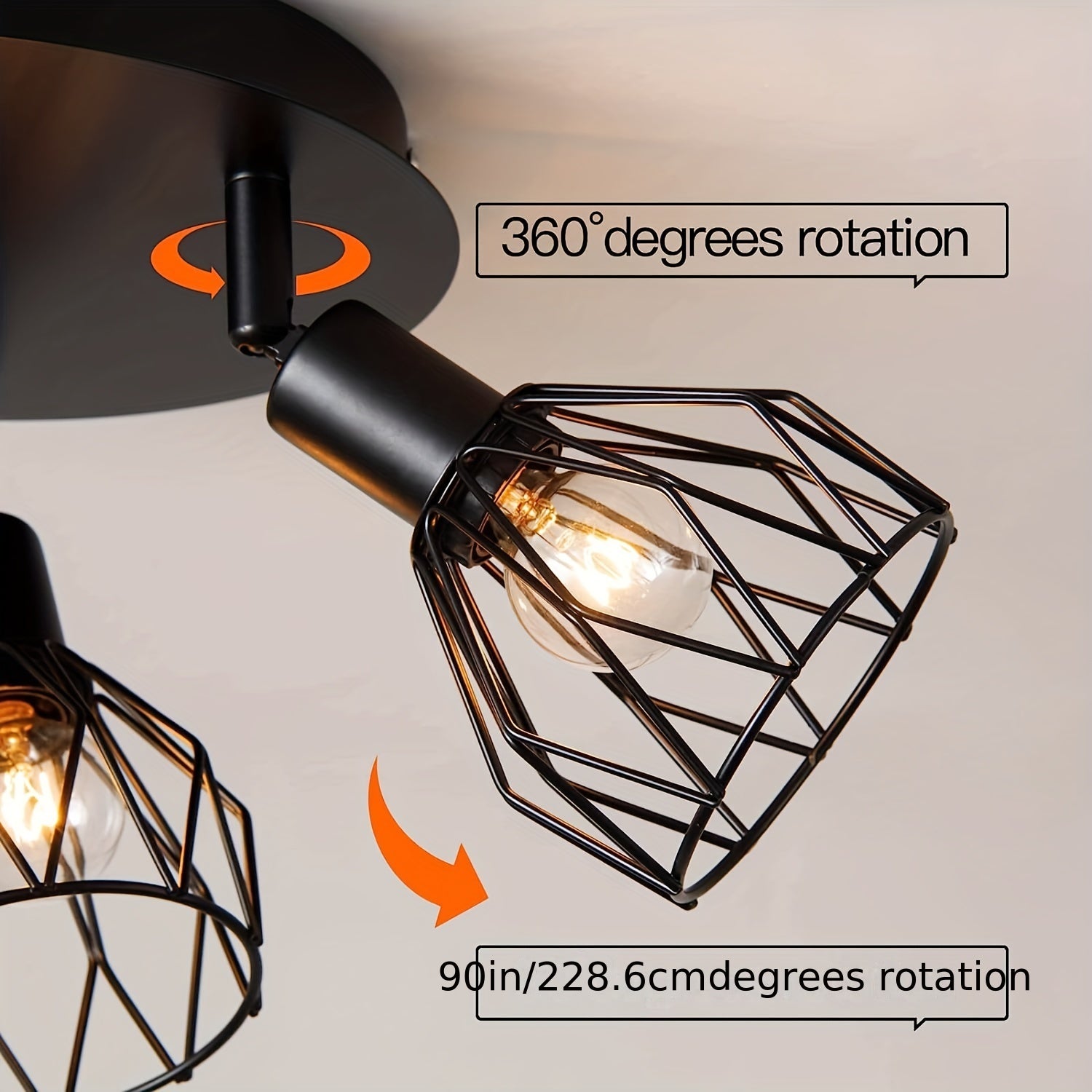 RusticGlow Lamp - Landelijke Zwarte Plafondlamp met Draaibare Kappen