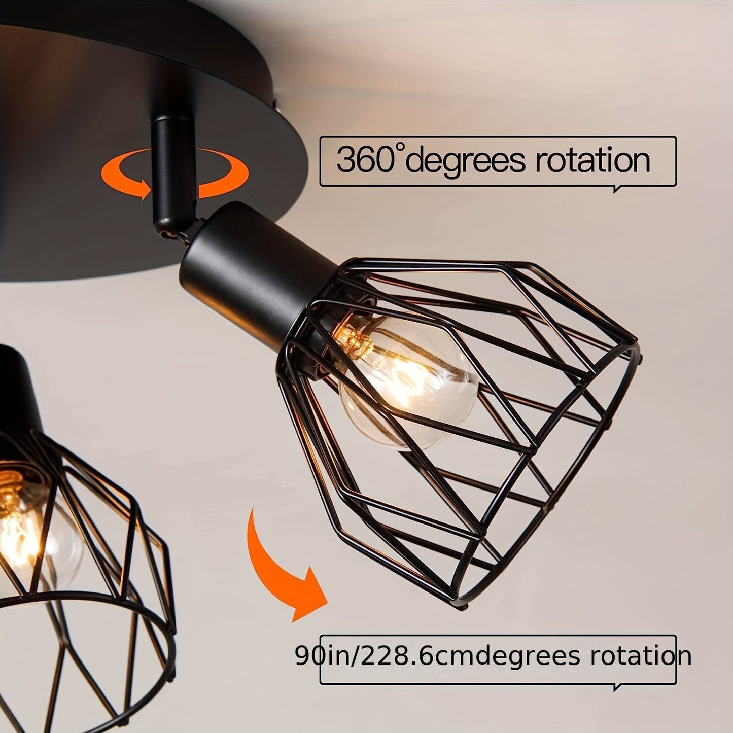 RusticGlow Lamp - Landelijke Zwarte Plafondlamp met Draaibare Kappen