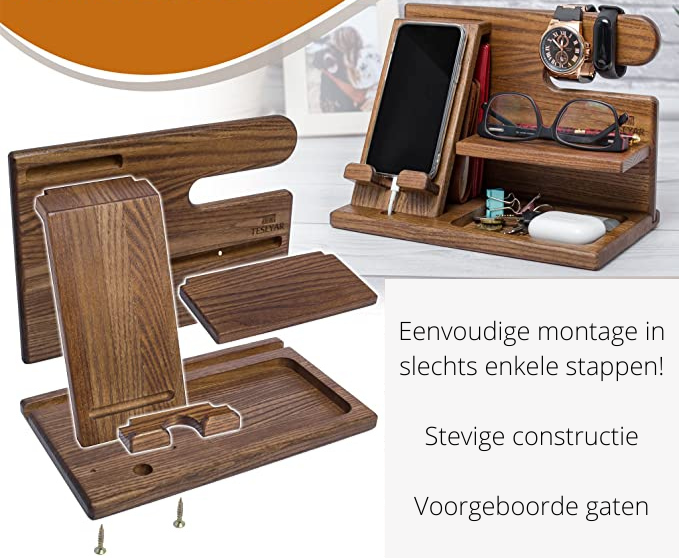 WoodDock – Stijlvolle Houten Organizer voor Apparaten