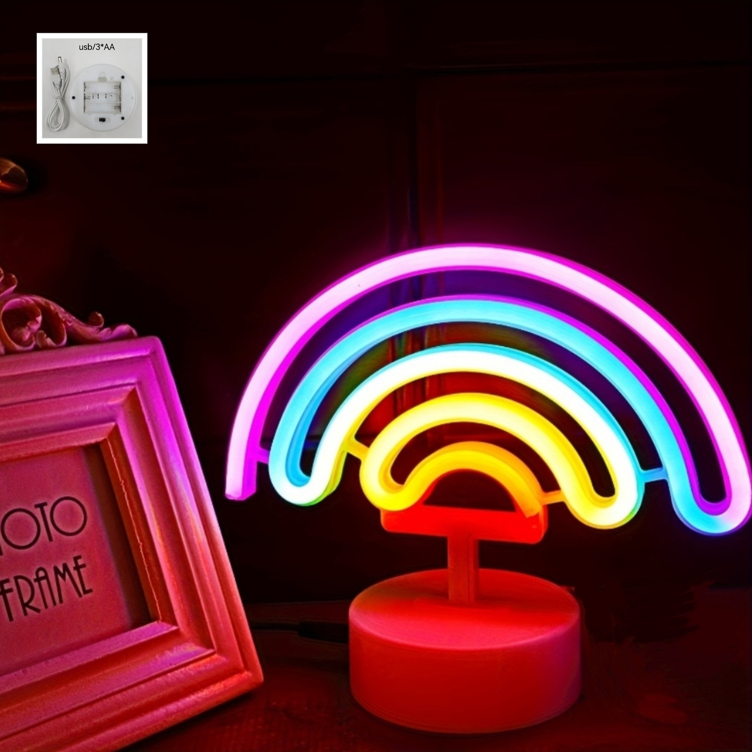 RainbowGlow – Moderne Neonregenboog met Designvoet