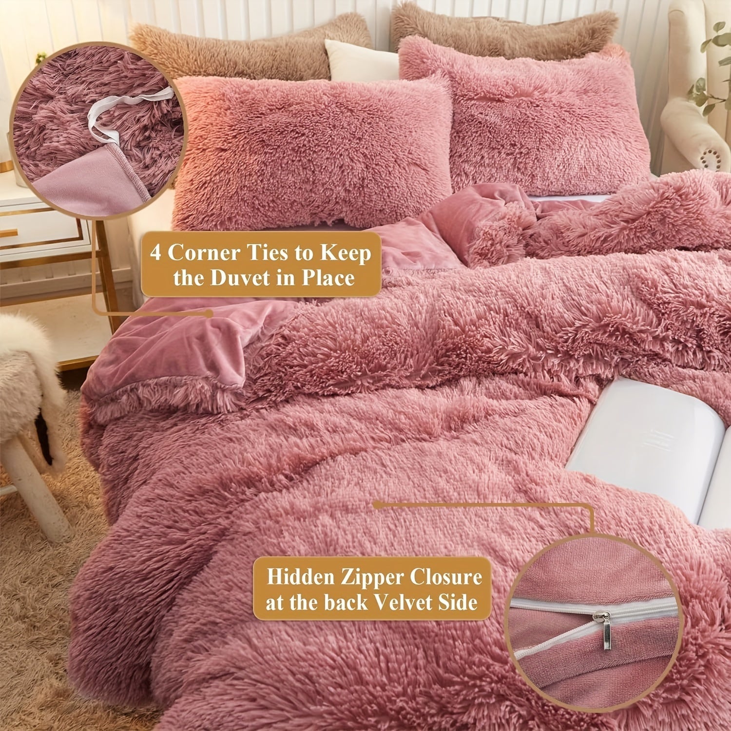 Ultrazachte Pluche Dekbedovertrek Set met Rits - Luxe & Comfort