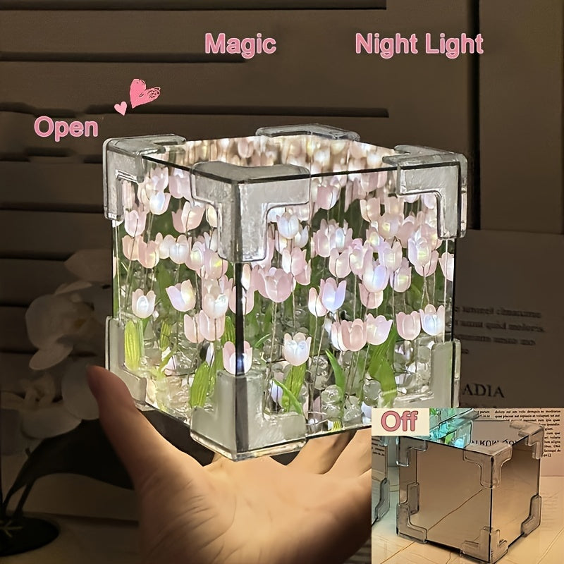 TulipGlow - Elegante Tulpen LED Nachtlamp met Spiegel