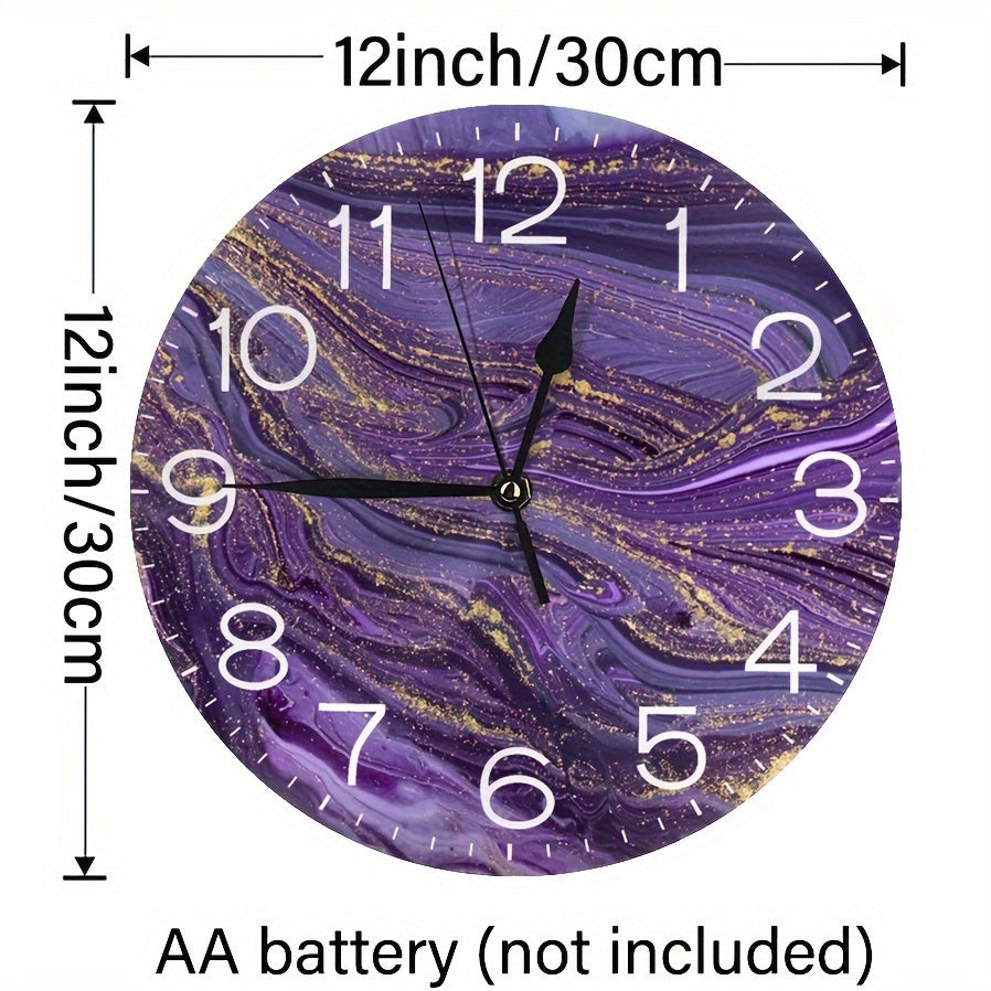 VioletGlow Clock - Abstracte Wandklok met Gouden Accenten