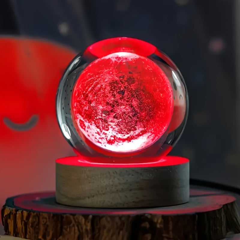 LumiSphere - Luxe 3D Kristallen Tafellamp met Houten Voet