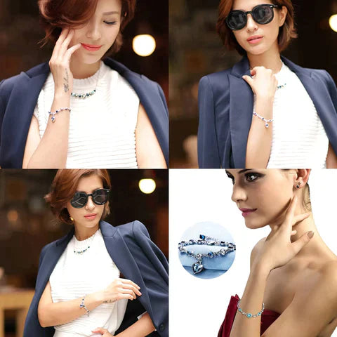 Betoverende Oceaanhart Kristalarmband met Stralende Blauwe Hartbedel