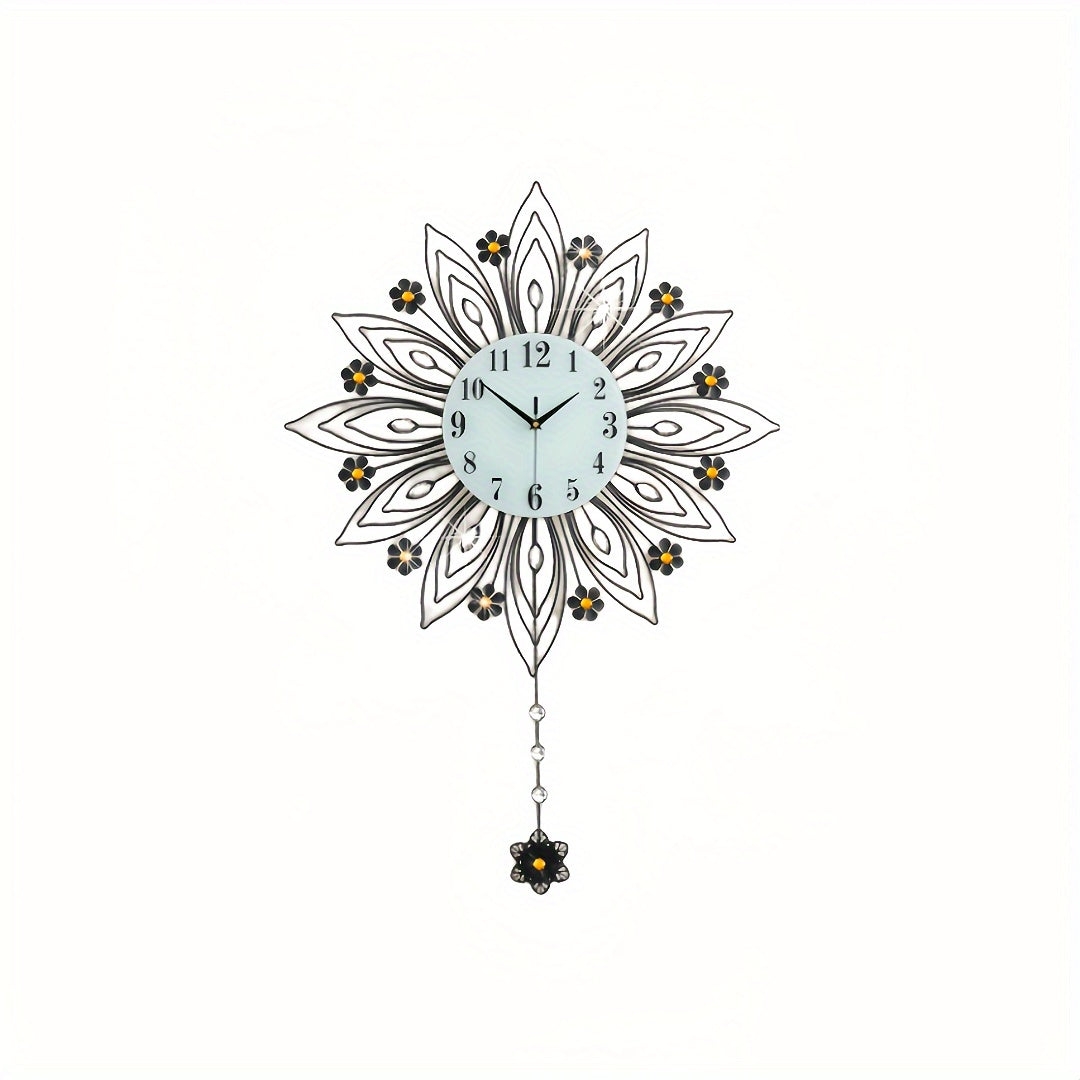 GoldenBloom Clock - Luxe Stille Wandklok met Bloemen