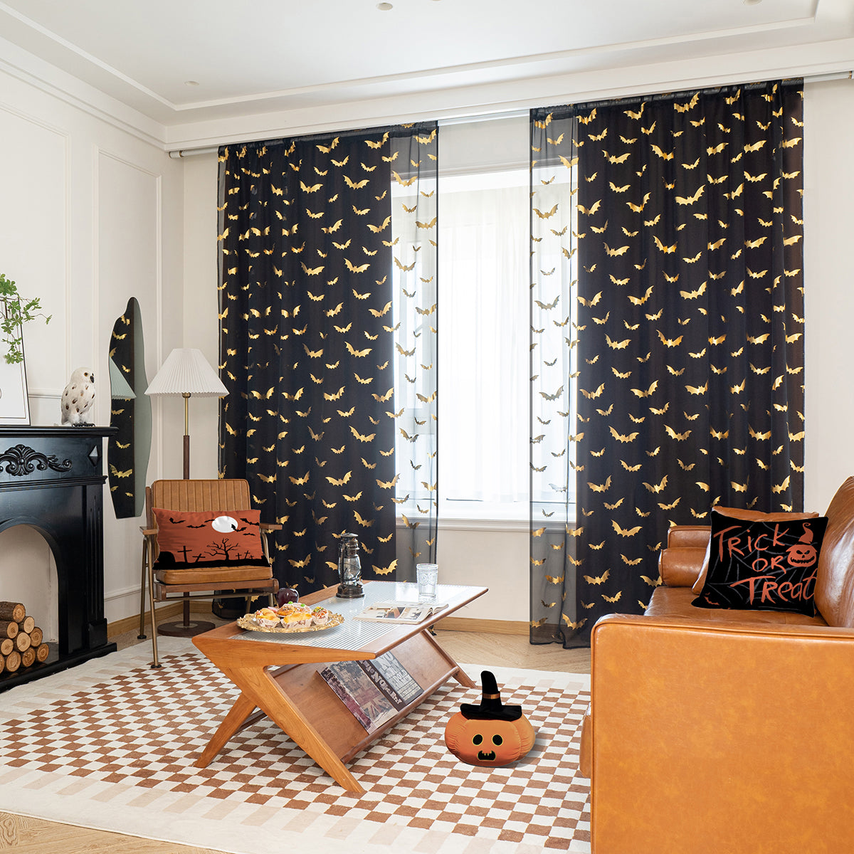 BatGlow Curtains - Elegant Vleermuisprint van Transparant Polyester