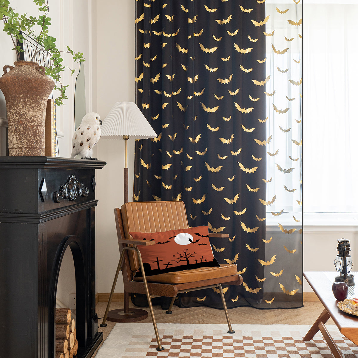 BatGlow Curtains - Elegant Vleermuisprint van Transparant Polyester