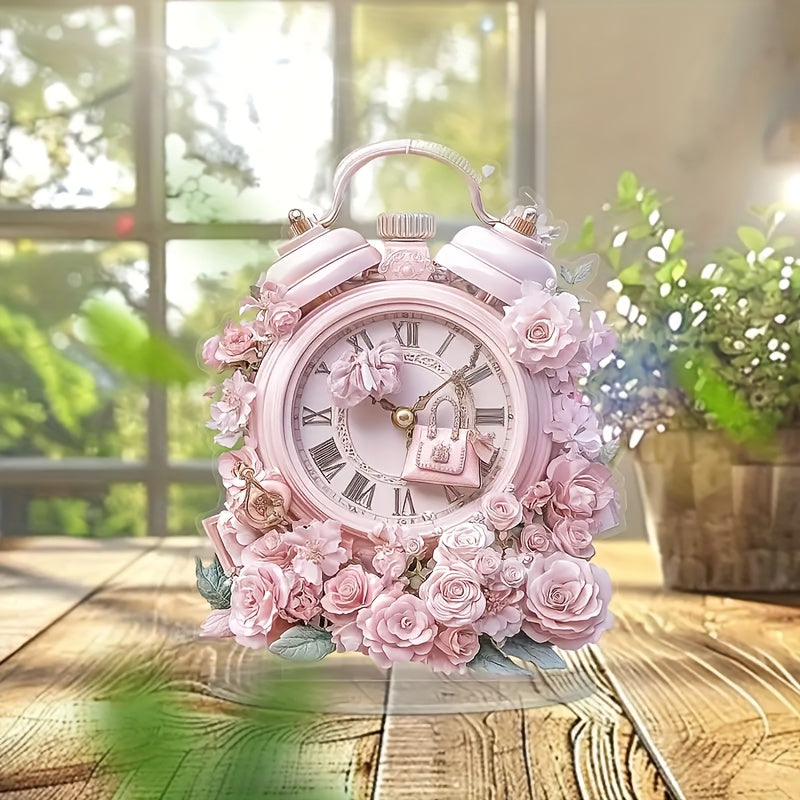 BohoTime Clock – Roze Bloemen Wekker met Acryl