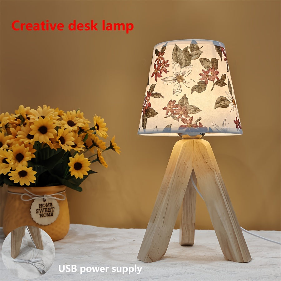 FloralGlow Lamp - Elegante LED Tafellamp met Hout