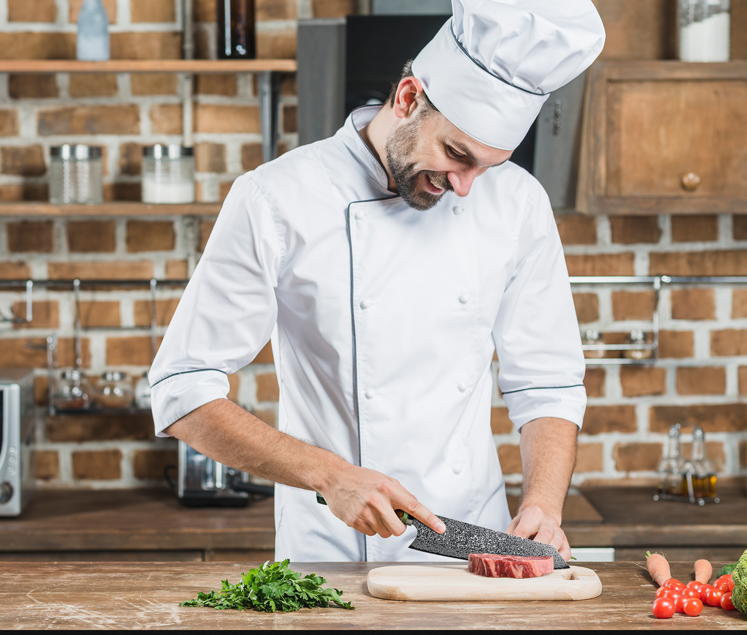 Culinaire Perfectie - SmaragdMes: Japans Koksmes met Damas Staal
