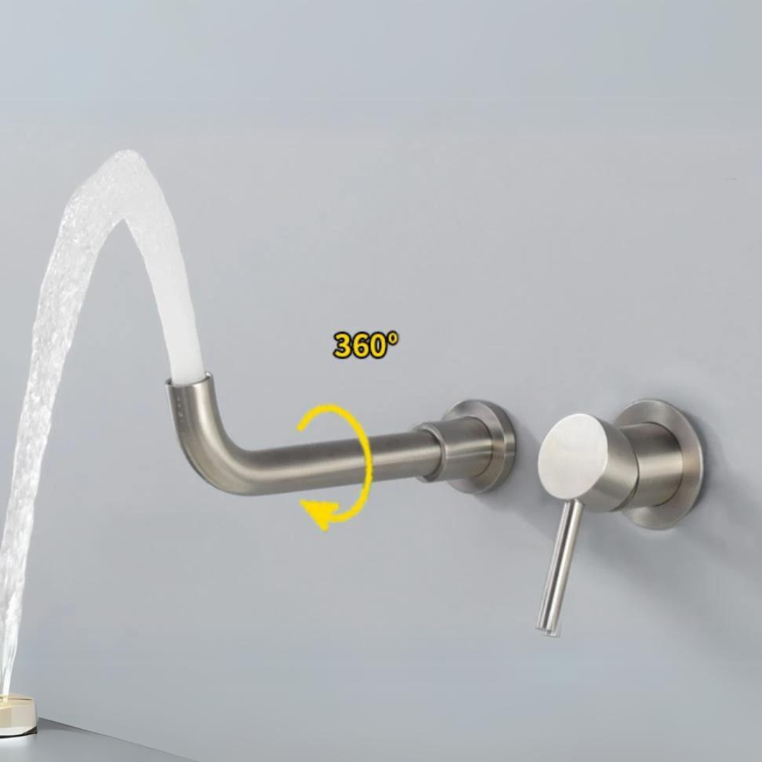 Moderne Muurbevestigde Wastafelkraan met Geborsteld Nikkelafwerking