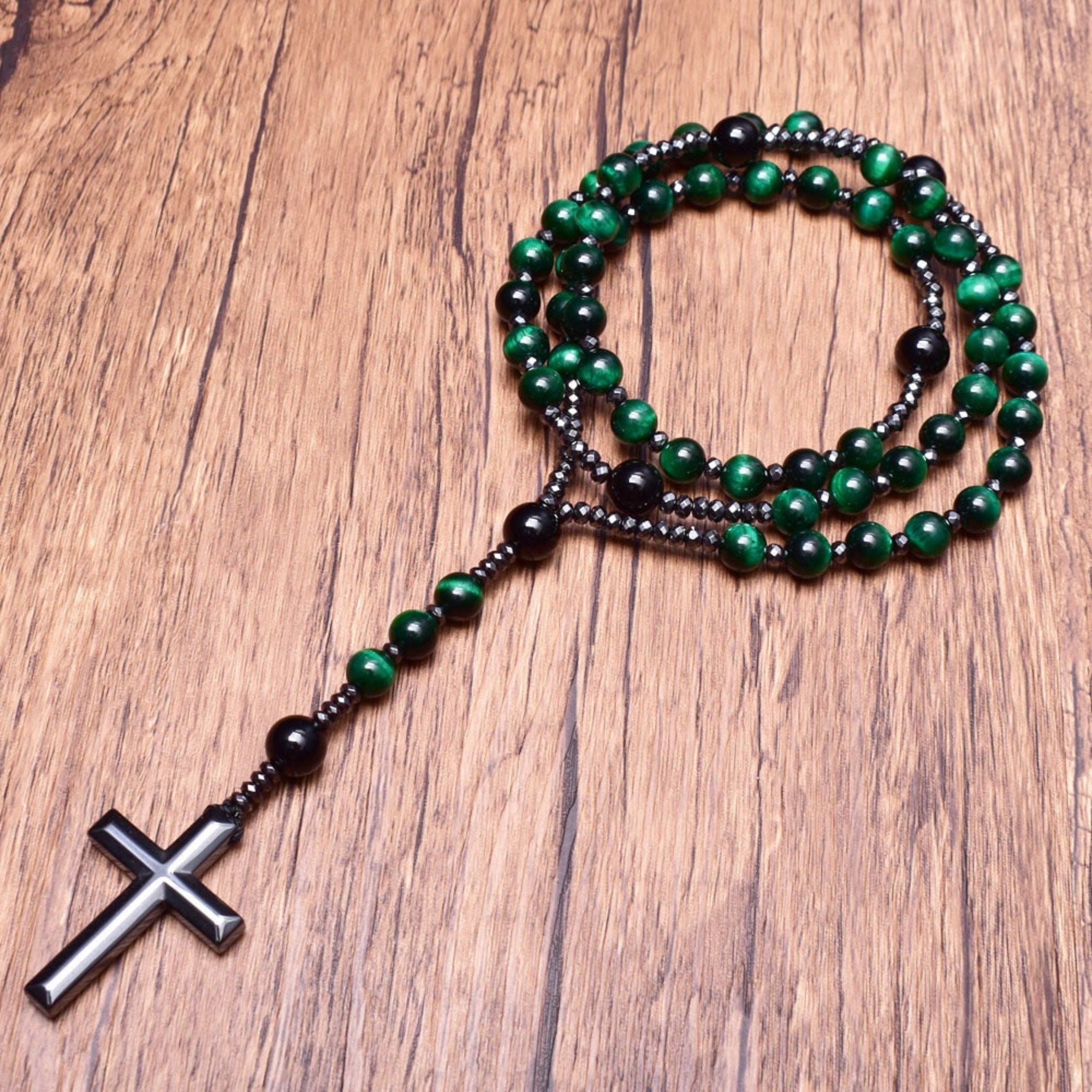 Stylish Men's Tiger Eye and Lapis Lazuli Cross Rosary Necklace - Orion Collection