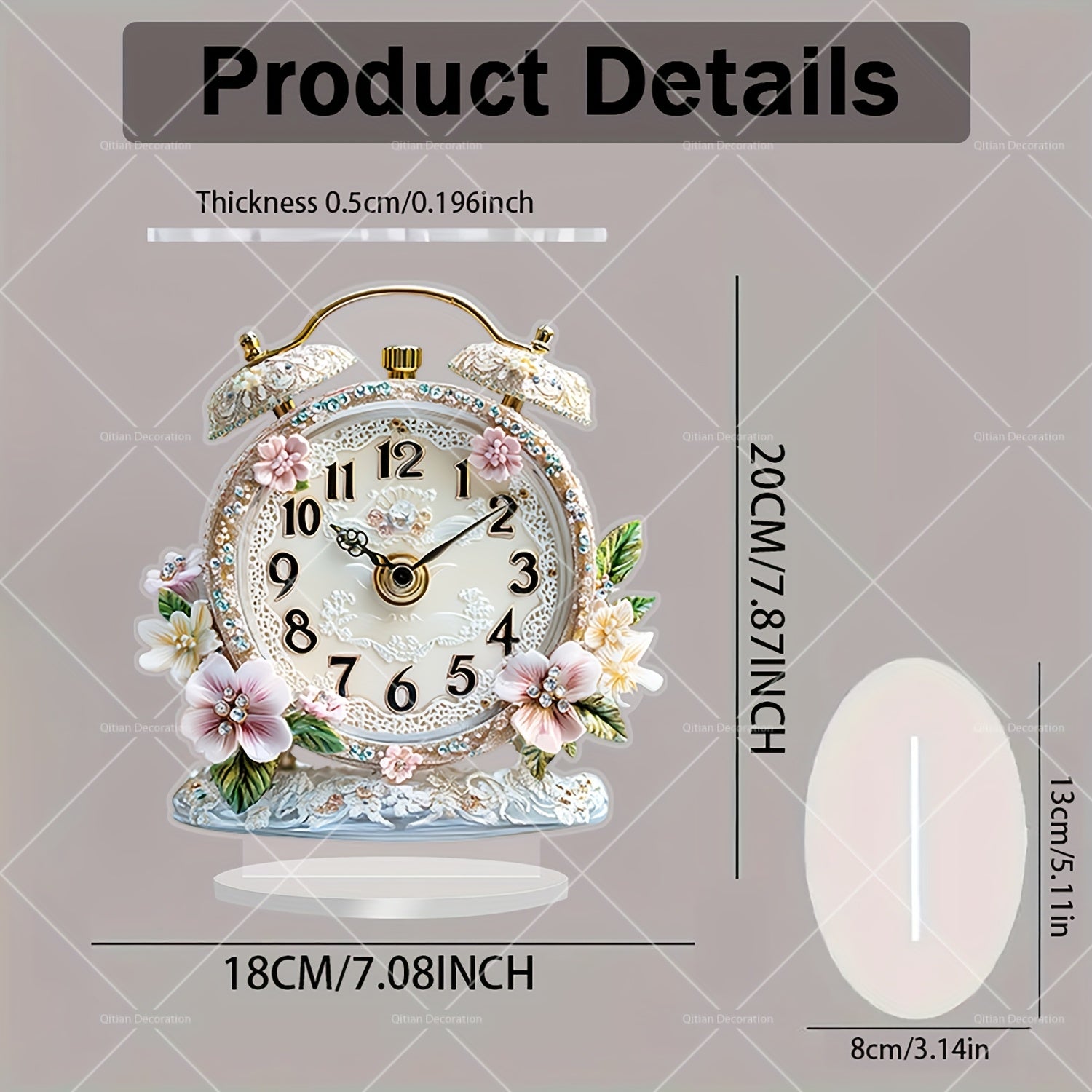 GlamTime Clock - Luxe Acryl Bloemen Wecker met Edelsstenen
