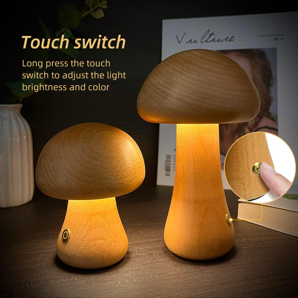 GlowShroom - Sfeervolle Houten LED Nachtlamp