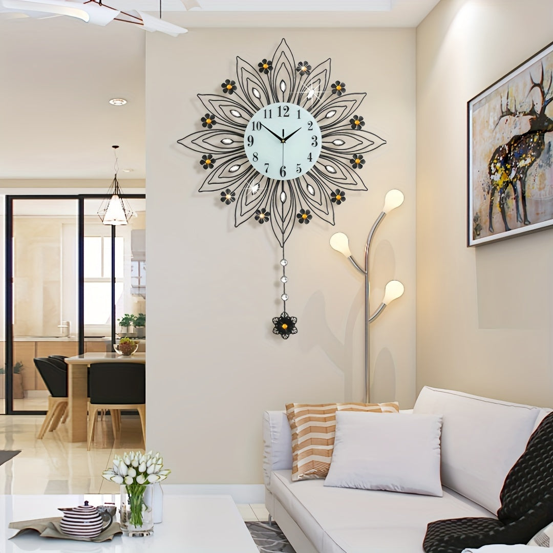 GoldenBloom Clock - Luxe Stille Wandklok met Bloemen