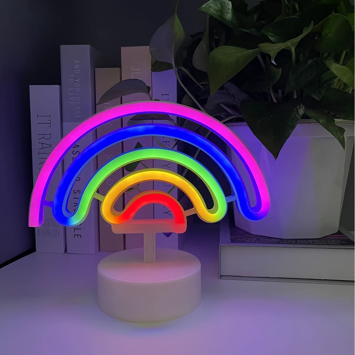 RainbowGlow – Moderne Neonregenboog met Designvoet