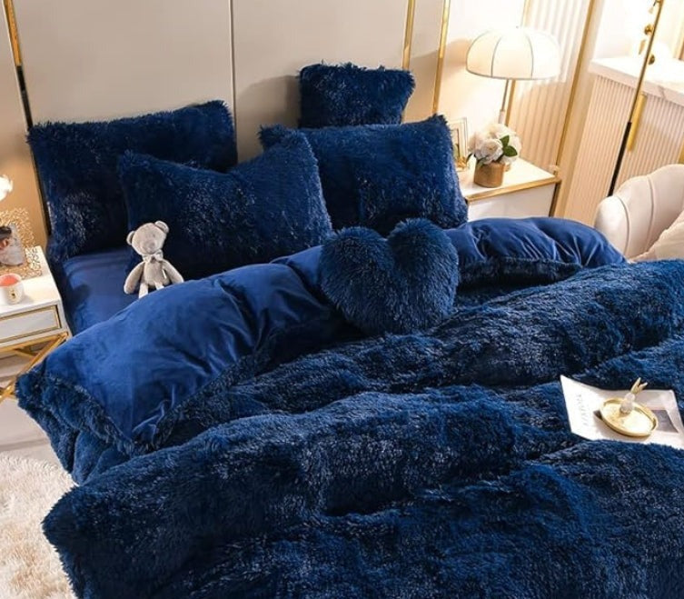 Luxe Pluche Dekbedovertrek met Ritssluiting en Hoekbanden