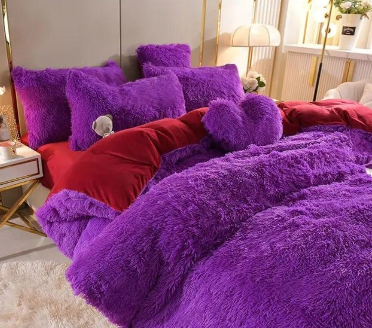 Luxe Pluche Dekbedovertrek met Ritssluiting en Hoekbanden