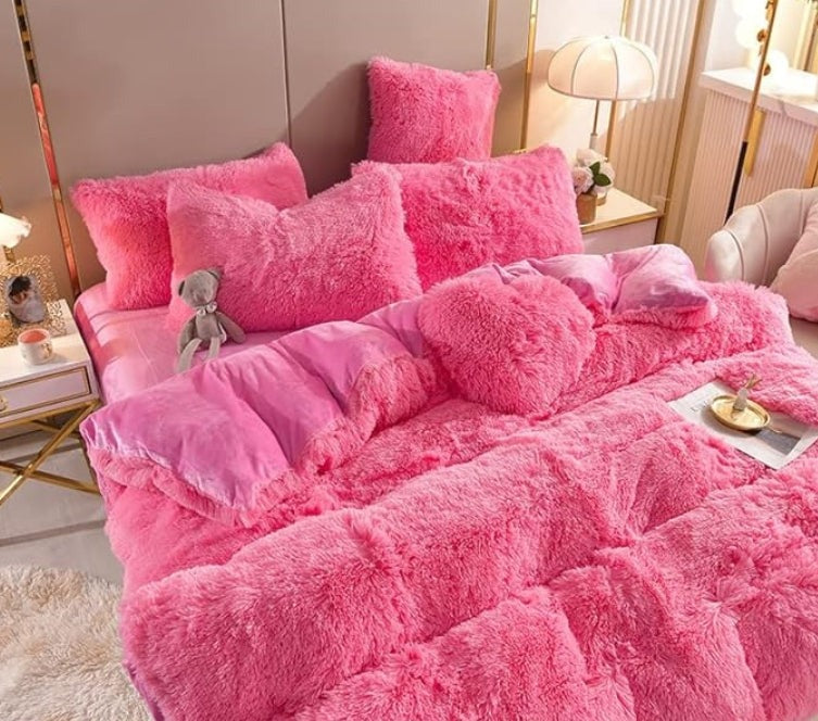 Luxe Pluche Dekbedovertrek met Ritssluiting en Hoekbanden