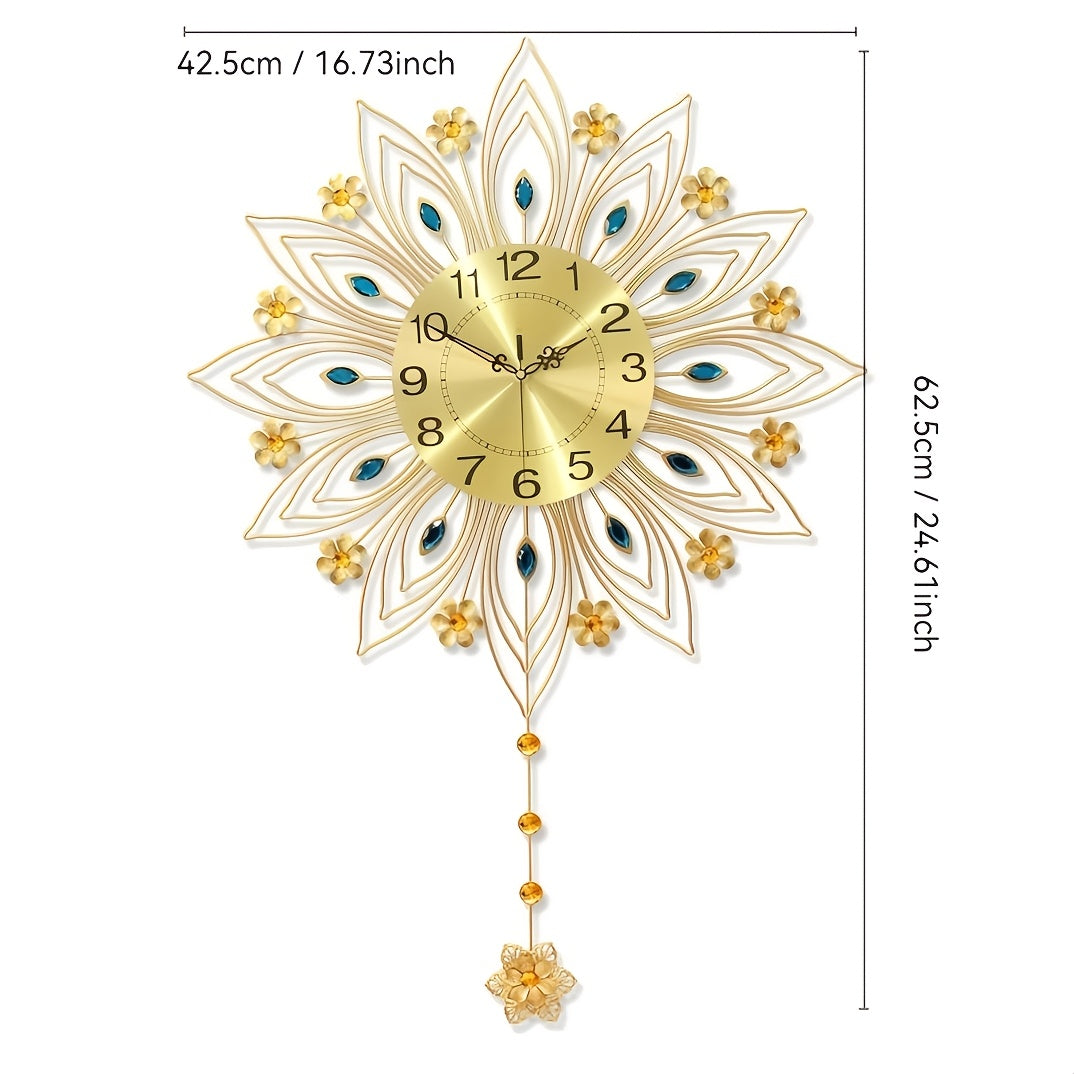 GoldenBloom Clock - Luxe Stille Wandklok met Bloemen