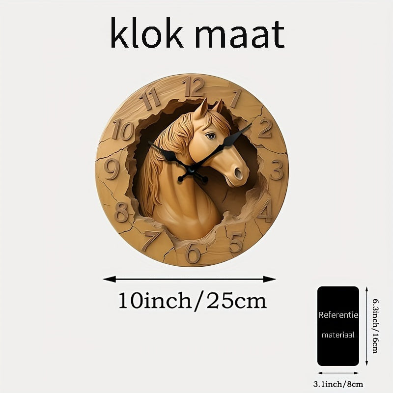 EquineElegance - Luxe Houten Paarden Wandklok