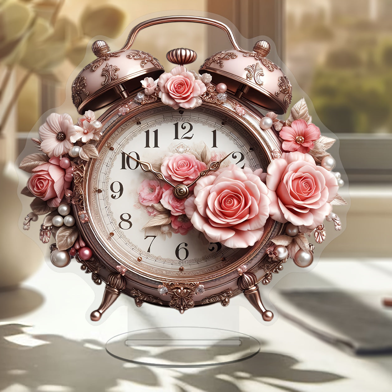 BohoBloom Clock - Vintage Bloemenwandklok voor de Tafel