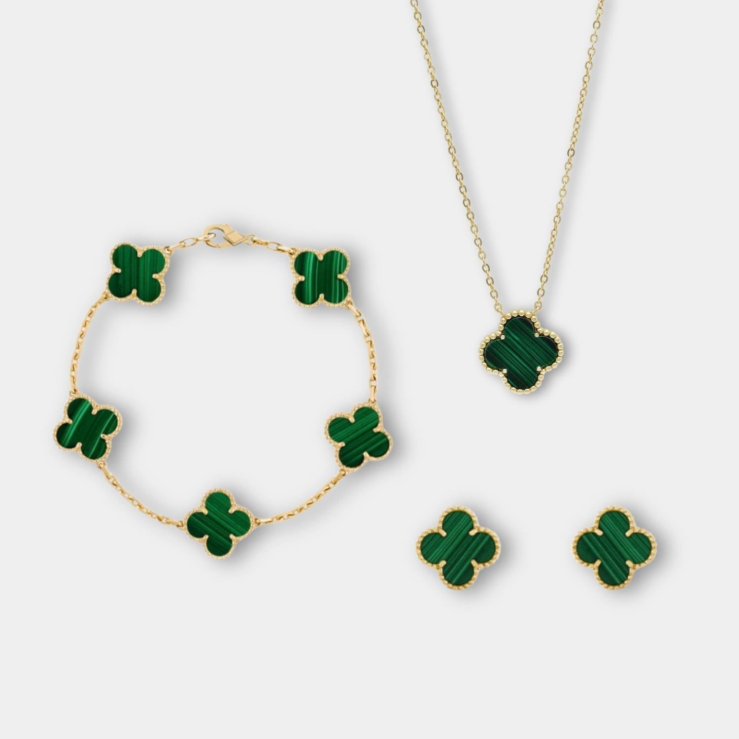 GoldenClove Jewelry Set - Elegante Klaver Ketting, Armband & Oorbellen