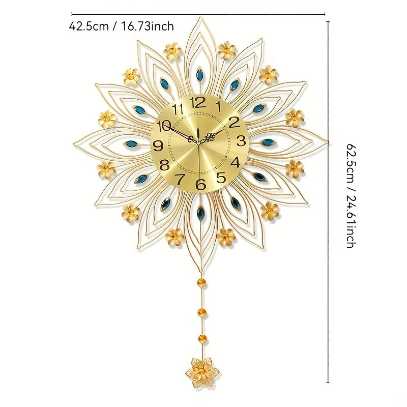 GoldenBloom Clock - Luxe Stille Wandklok met Bloemen