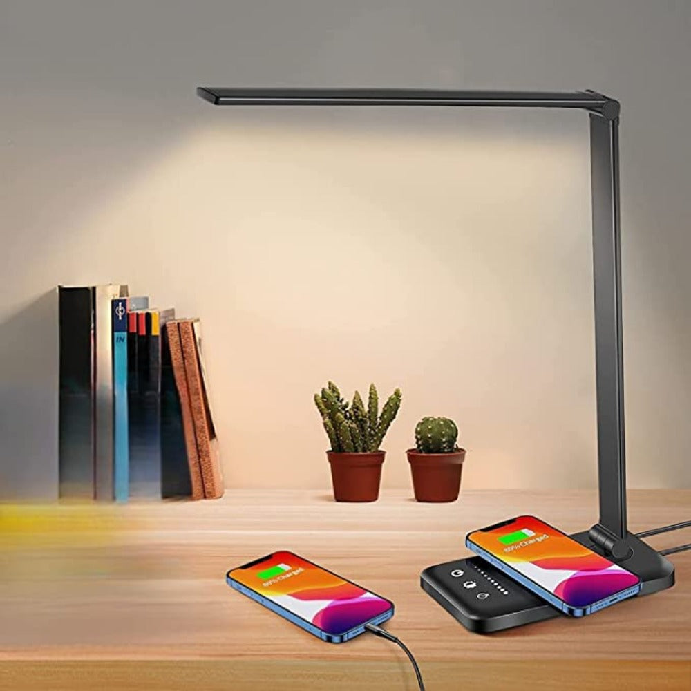 LED Bureaulamp - Tafellamp met USB Oplaadpoort, 5 Lichtstanden en Helderheidsniveaus