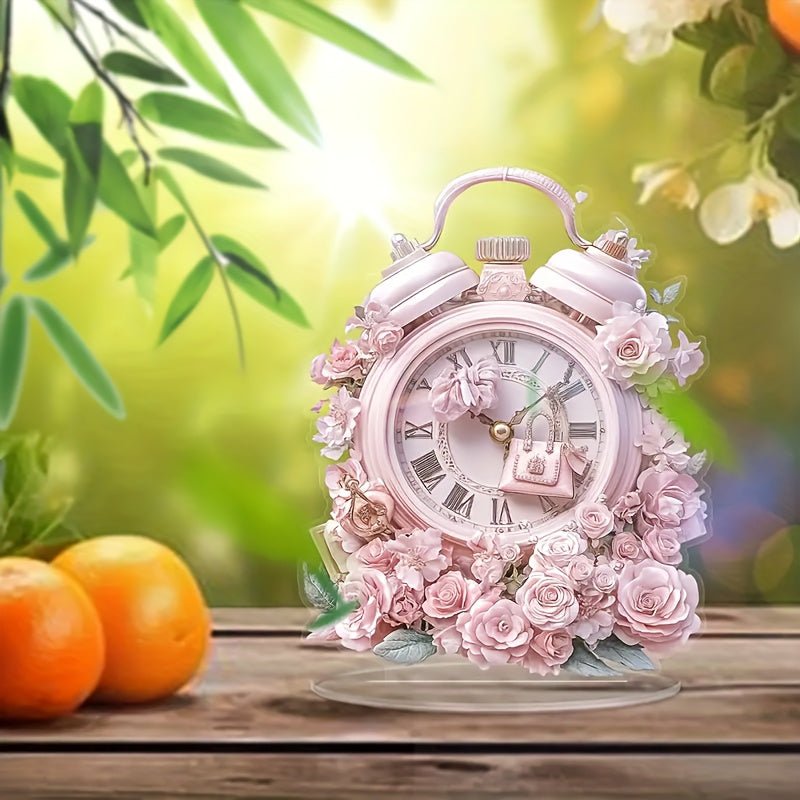 BohoTime Clock – Roze Bloemen Wekker met Acryl