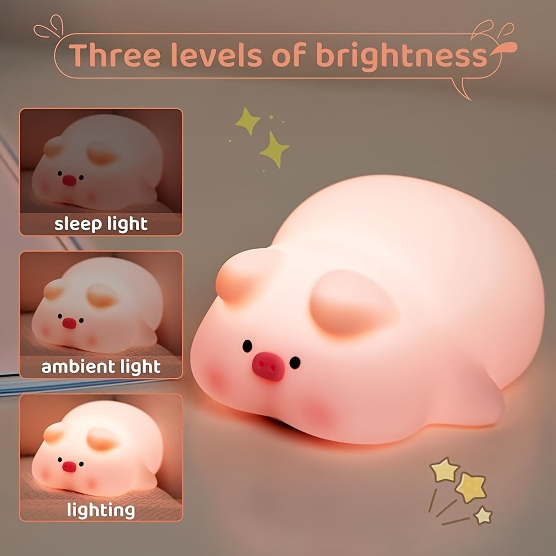 PiggyGlow – Cute Siliconen Nachtlampje, USB Oplaadbaar