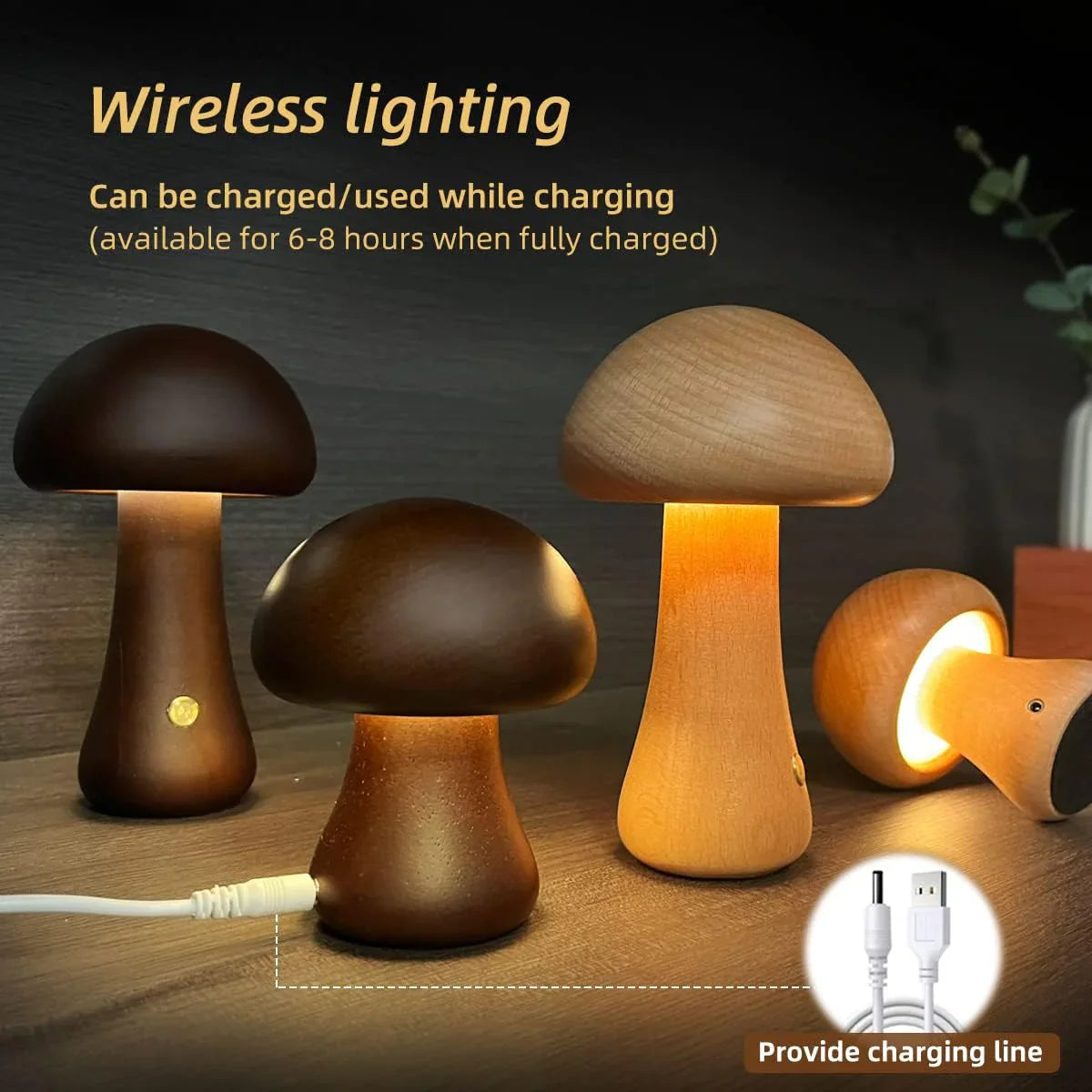 GlowShroom - Sfeervolle Houten LED Nachtlamp