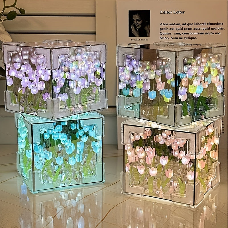 TulipGlow - Elegante Tulpen LED Nachtlamp met Spiegel