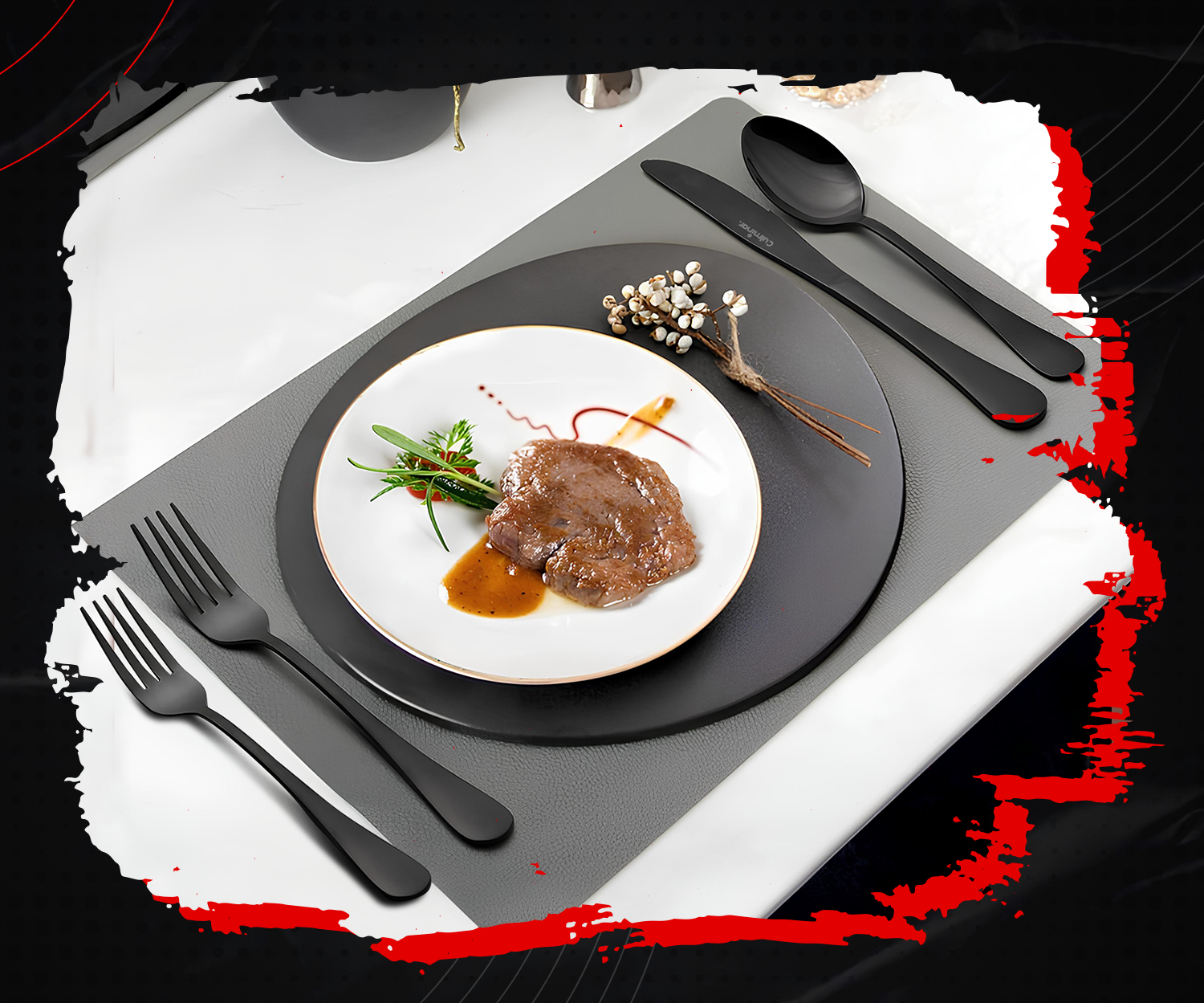 RoyalElegance - Luxe Zwart Bestekset voor 6 Personen