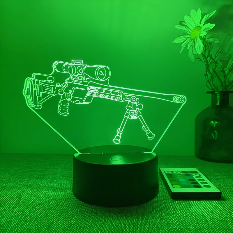 LumiGlow – 3D LED Nachtlamp Zwart Pistool 16 Kleuren